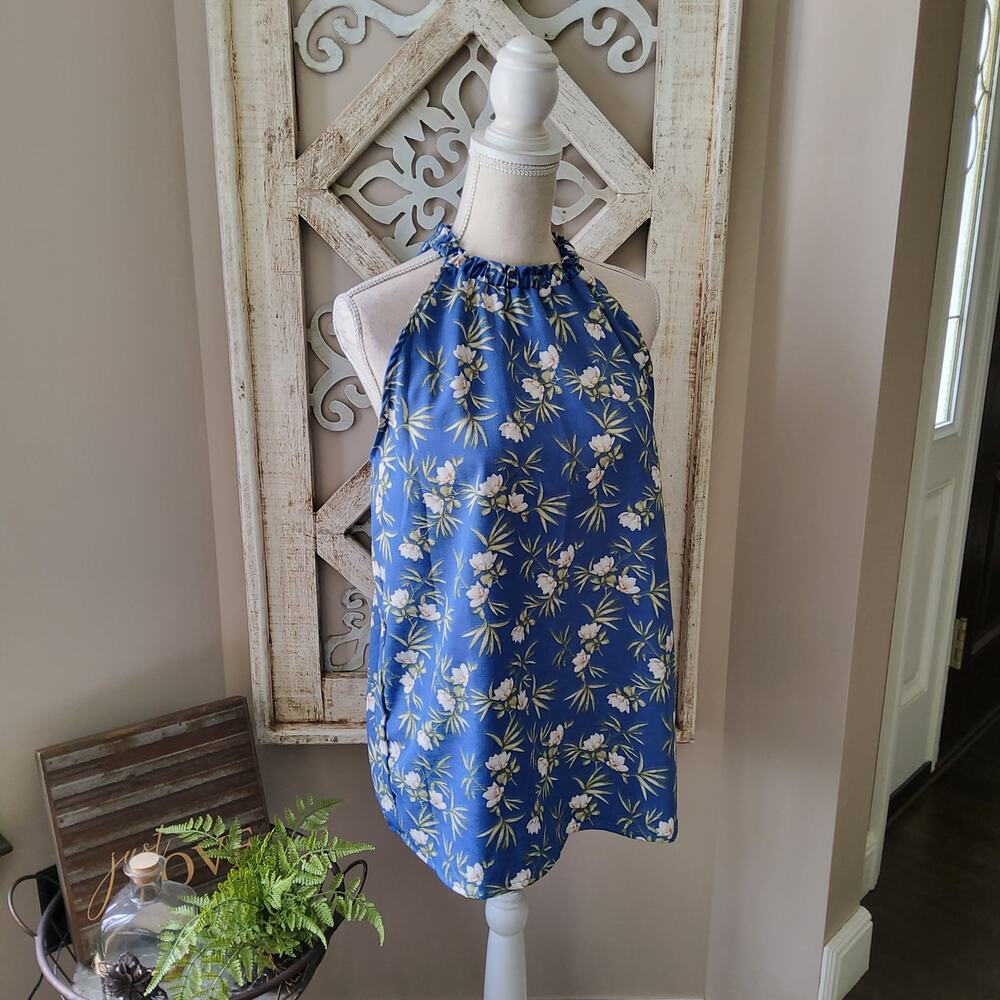 Perfect Peach Blue Floral Halter Sleeveless Tank Top Women’s Large NWT
